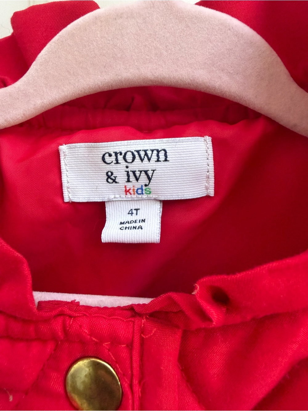 Crown & Ivy Kids 4T Girls Red Quilted Sleeveless Vest with Ruffle Collar - Picture 4 of 5